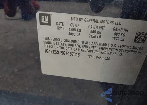 2016 Chevrolet Malibu Lt from USA, damaged, VIN 1G1ZE5ST9GF187316